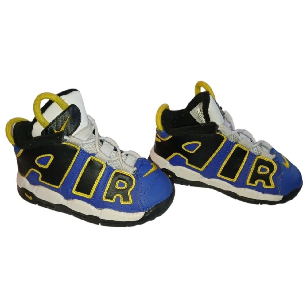 Nike Air Shoes Toddler Baby Blue Yellow Uptempo Peace Love Size 8C
